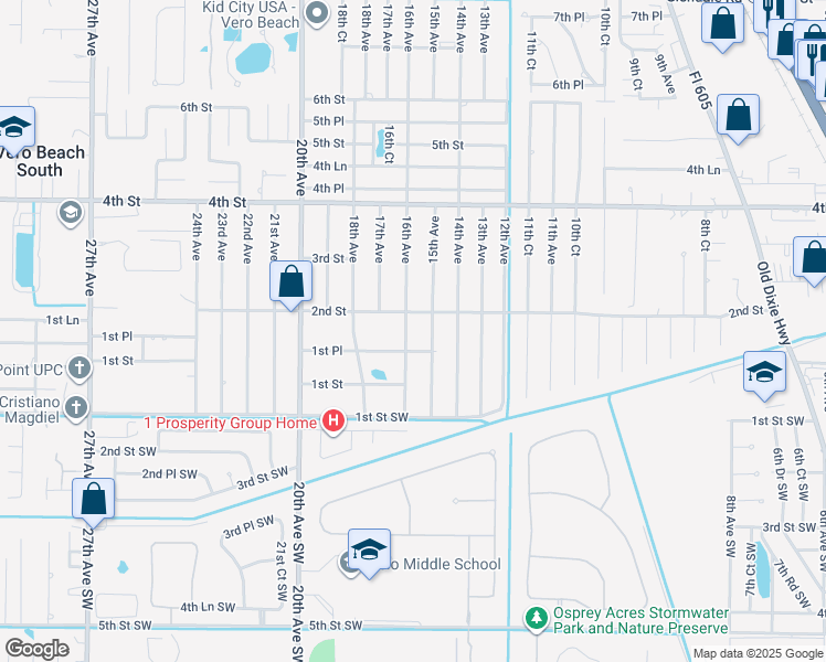 map of restaurants, bars, coffee shops, grocery stores, and more near 176 16th Avenue in Vero Beach