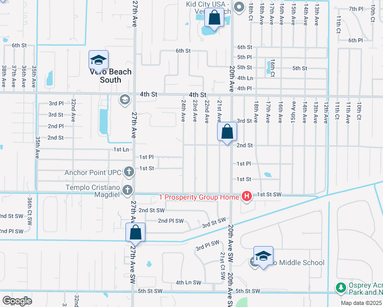 map of restaurants, bars, coffee shops, grocery stores, and more near 185 23rd Avenue in Vero Beach