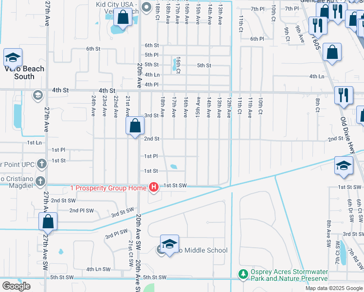 map of restaurants, bars, coffee shops, grocery stores, and more near 176 16th Avenue in Vero Beach