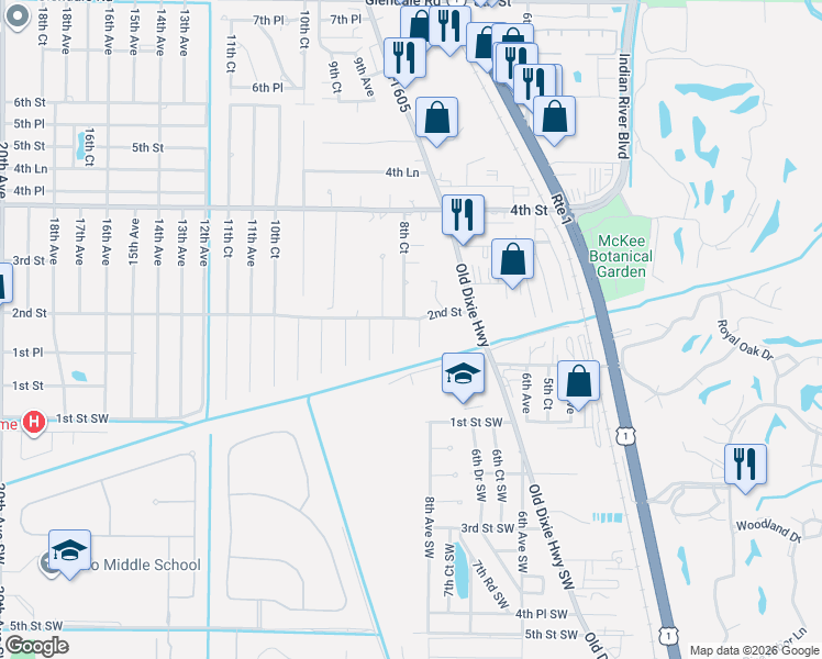 map of restaurants, bars, coffee shops, grocery stores, and more near 180 8th Avenue in Vero Beach