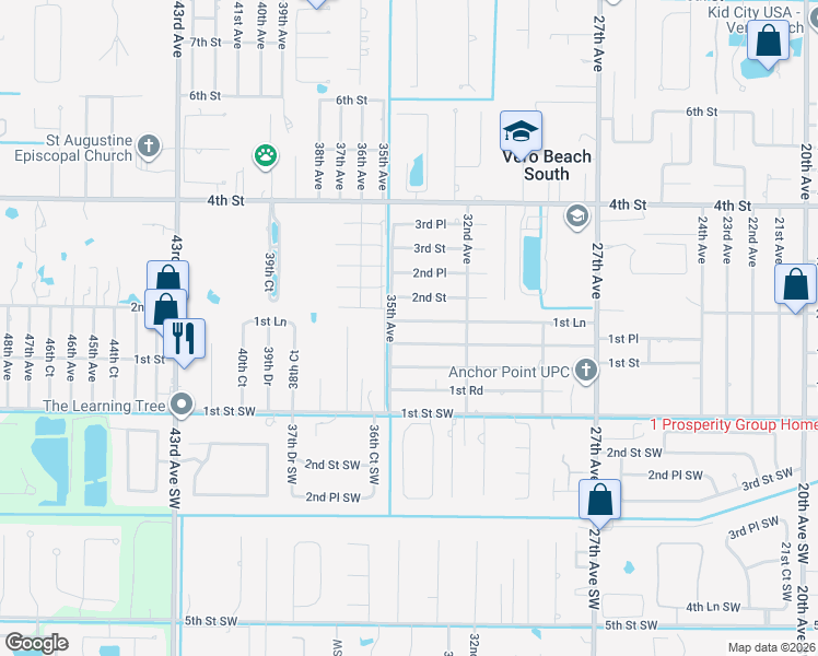 map of restaurants, bars, coffee shops, grocery stores, and more near 3465 1st Lane in Vero Beach
