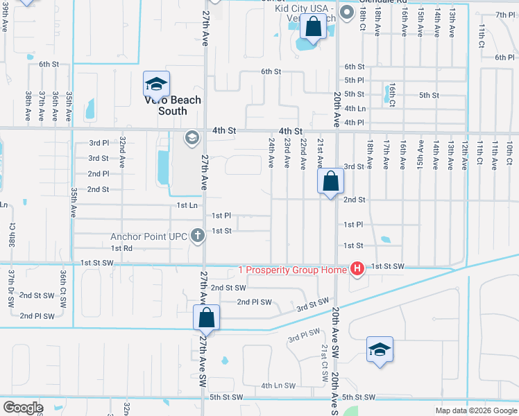 map of restaurants, bars, coffee shops, grocery stores, and more near 2424 1st Place in Vero Beach