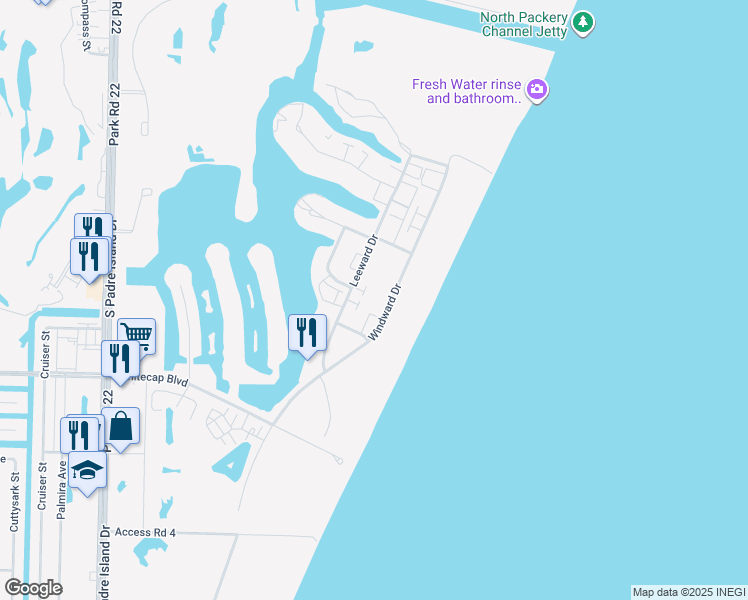 map of restaurants, bars, coffee shops, grocery stores, and more near 15202 Beach Way Drive in Corpus Christi