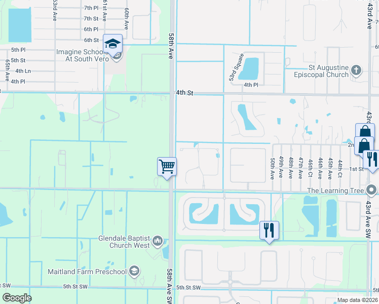 map of restaurants, bars, coffee shops, grocery stores, and more near 40 56th Court in Vero Beach