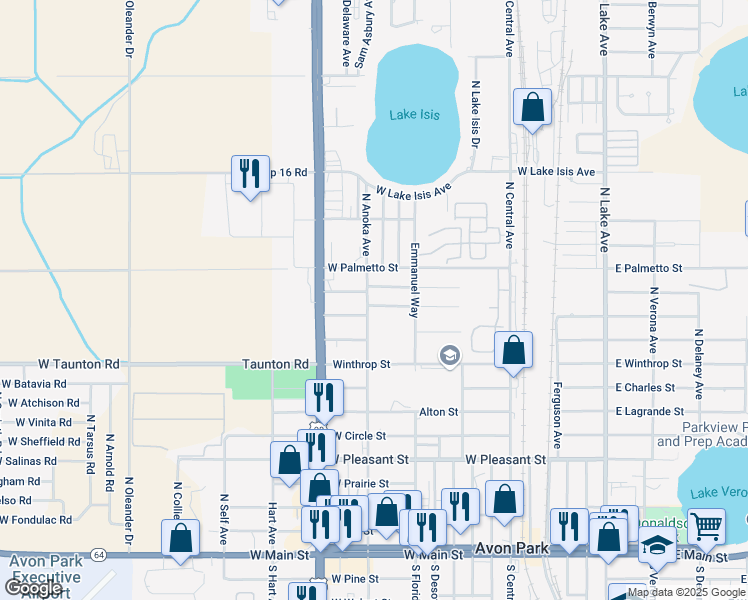 map of restaurants, bars, coffee shops, grocery stores, and more near 910 West Winifred Street in Avon Park