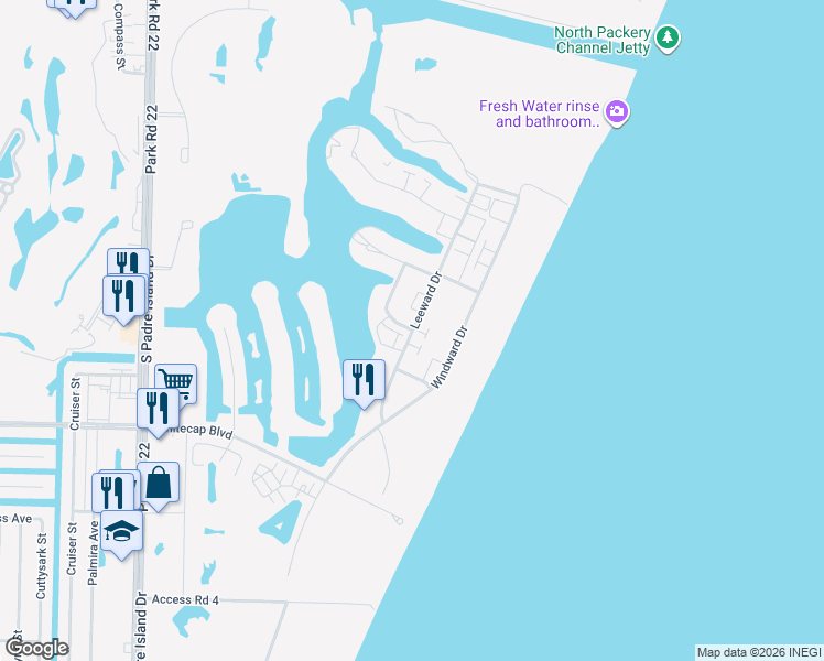 map of restaurants, bars, coffee shops, grocery stores, and more near 15004 Leeward Drive in Corpus Christi