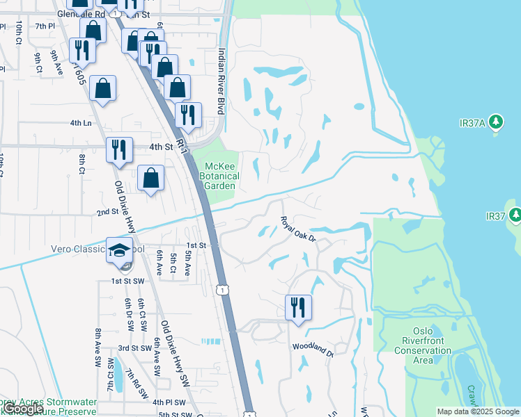 map of restaurants, bars, coffee shops, grocery stores, and more near 100 Spring Lake Drive in Vero Beach
