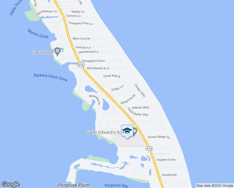 map of restaurants, bars, coffee shops, grocery stores, and more near 1770 Coral Way South in Vero Beach
