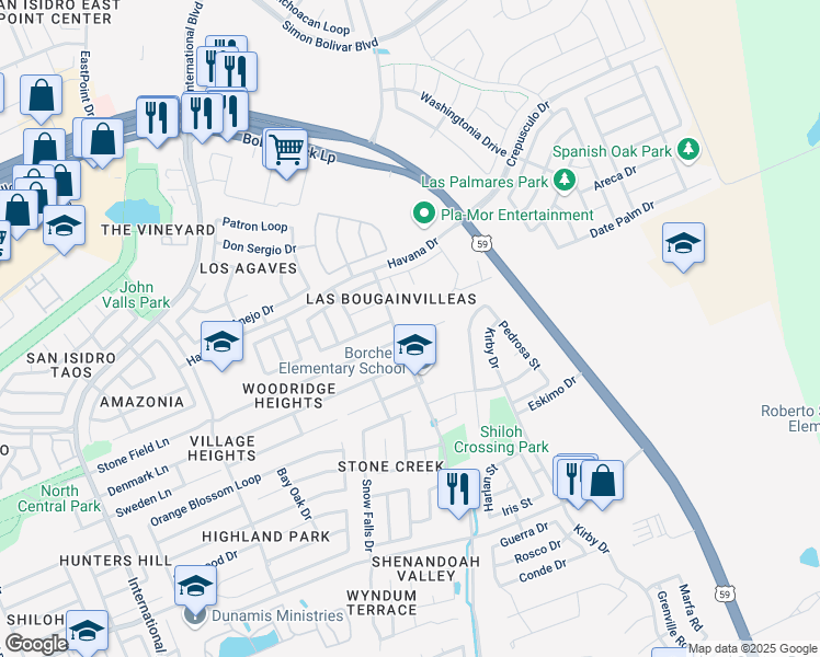 map of restaurants, bars, coffee shops, grocery stores, and more near 1906 Stone Field Lane in Laredo