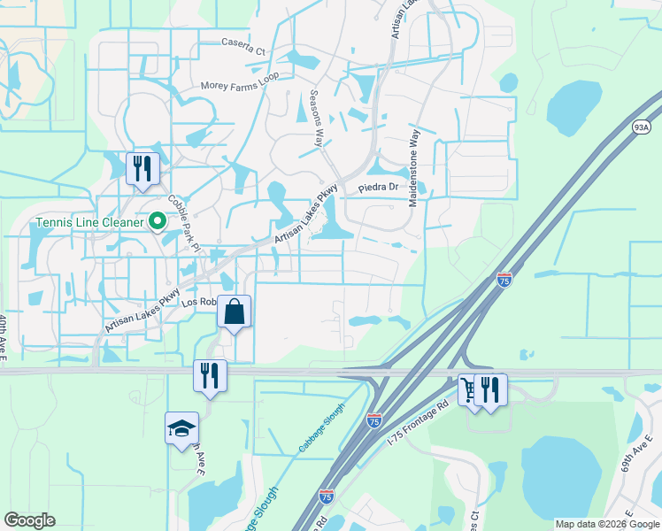 map of restaurants, bars, coffee shops, grocery stores, and more near 5510 Los Robles Court in Palmetto