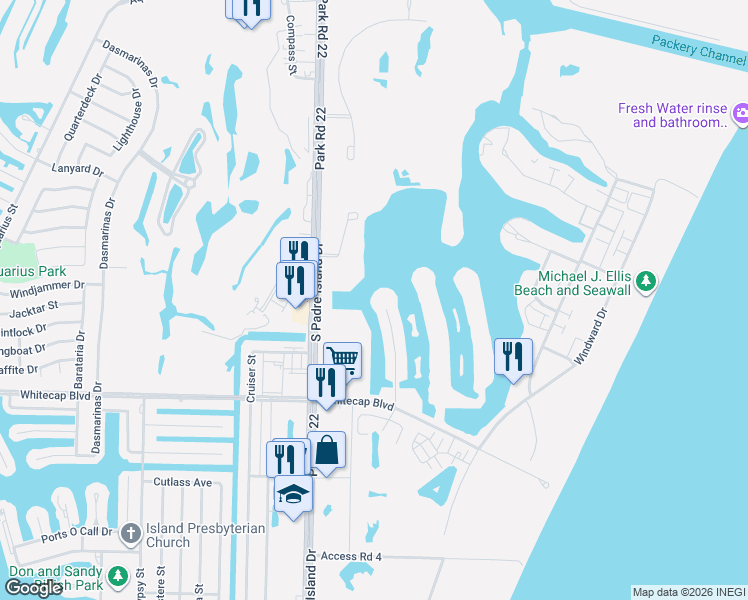 map of restaurants, bars, coffee shops, grocery stores, and more near 15101 Cane Harbor Boulevard in Corpus Christi
