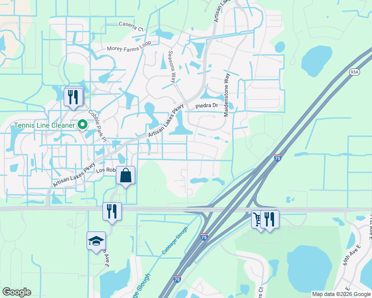 map of restaurants, bars, coffee shops, grocery stores, and more near 5620 Los Robles Court in Palmetto