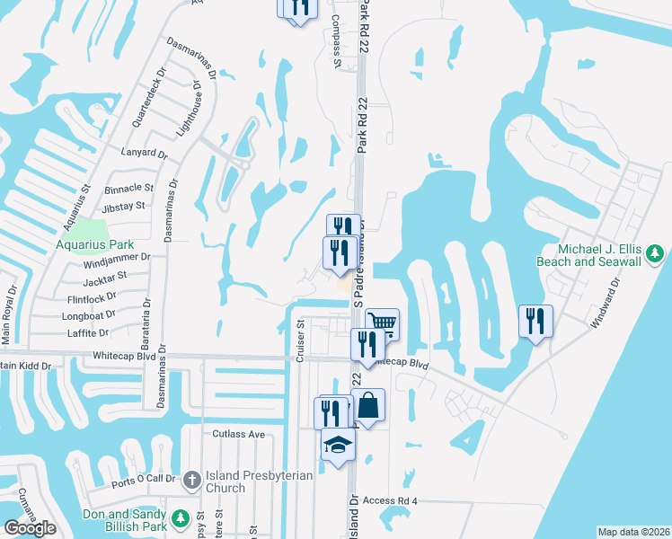 map of restaurants, bars, coffee shops, grocery stores, and more near 15101 South Padre Island Drive in Corpus Christi