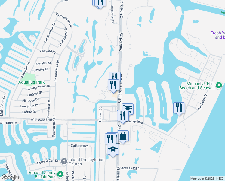 map of restaurants, bars, coffee shops, grocery stores, and more near 15101 South Padre Island Drive in Corpus Christi