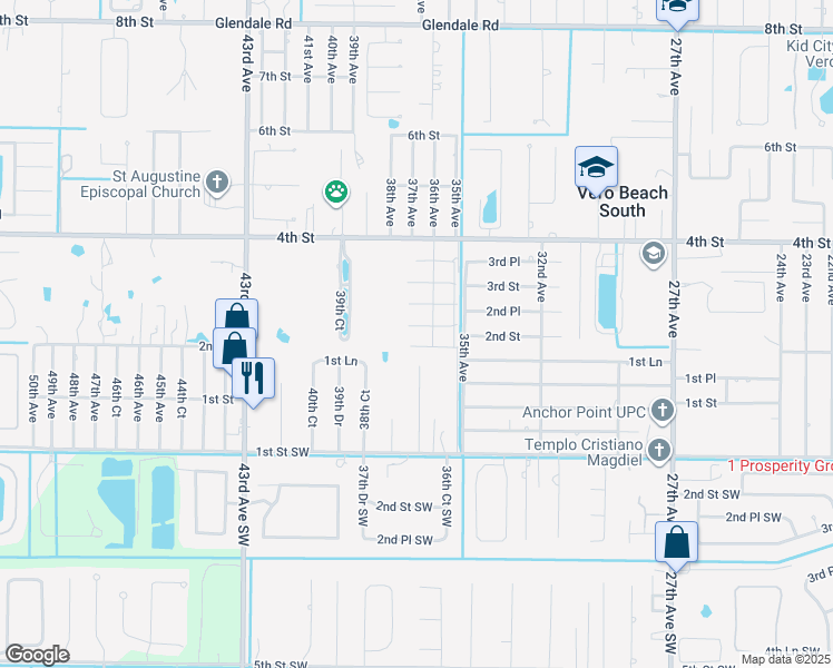 map of restaurants, bars, coffee shops, grocery stores, and more near 3625 2nd Place in Vero Beach