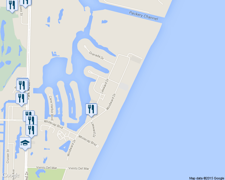 map of restaurants, bars, coffee shops, grocery stores, and more near 15201 Windward Drive in Corpus Christi