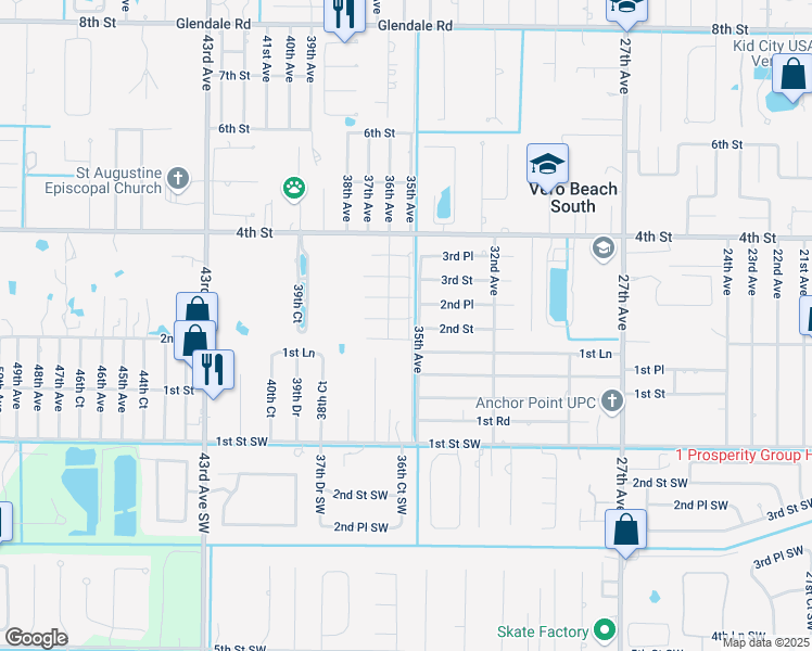 map of restaurants, bars, coffee shops, grocery stores, and more near 3505 2nd Place in Vero Beach