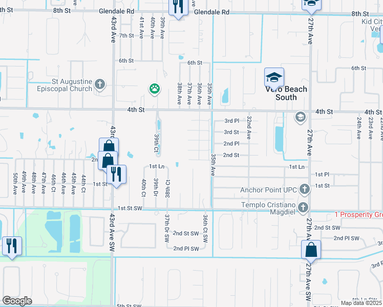 map of restaurants, bars, coffee shops, grocery stores, and more near 3625 2nd Place in Vero Beach