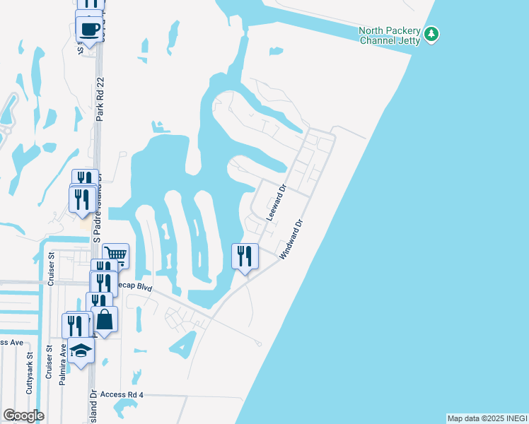 map of restaurants, bars, coffee shops, grocery stores, and more near 15037 Leeward Drive in Corpus Christi