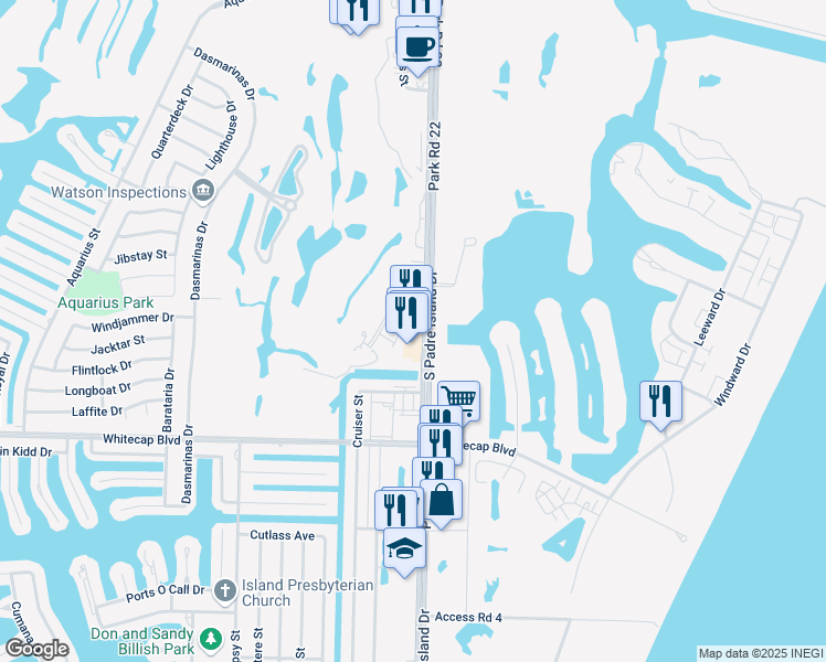 map of restaurants, bars, coffee shops, grocery stores, and more near 15101 South Padre Island Drive in Corpus Christi