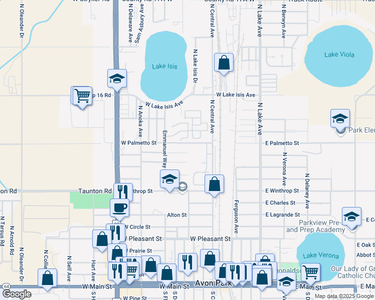 map of restaurants, bars, coffee shops, grocery stores, and more near 700 West Winifred Street in Avon Park