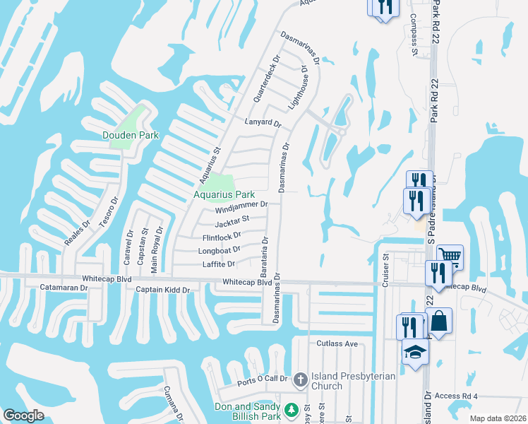 map of restaurants, bars, coffee shops, grocery stores, and more near 15105 Dasmarinas Drive in Corpus Christi