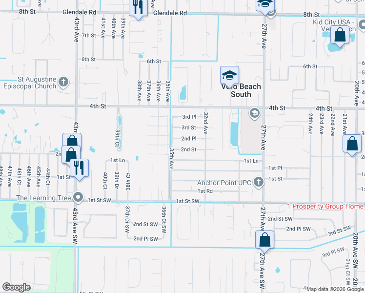 map of restaurants, bars, coffee shops, grocery stores, and more near 3406 2nd Street in Vero Beach