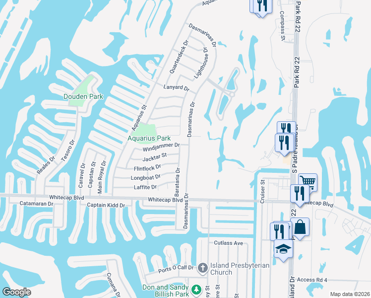 map of restaurants, bars, coffee shops, grocery stores, and more near 15105 Dasmarinas Drive in Corpus Christi
