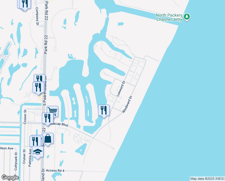 map of restaurants, bars, coffee shops, grocery stores, and more near 15037 Leeward Drive in Corpus Christi