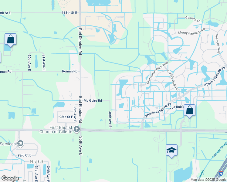 map of restaurants, bars, coffee shops, grocery stores, and more near 10115 Highland Park Place in Palmetto