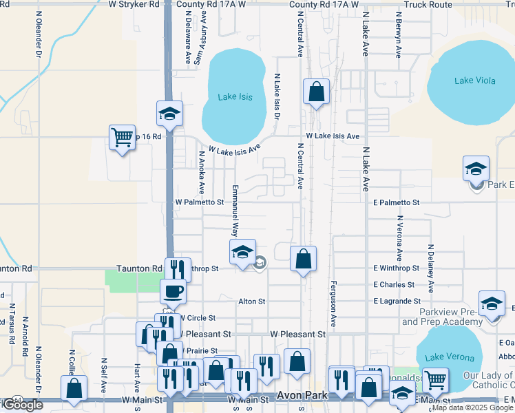 map of restaurants, bars, coffee shops, grocery stores, and more near 700 W Winifred St in Avon Park