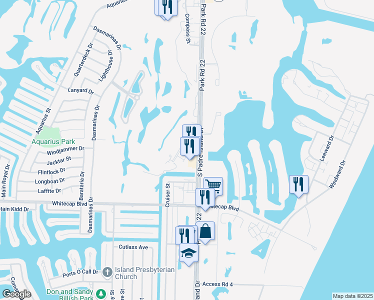 map of restaurants, bars, coffee shops, grocery stores, and more near 15101 South Padre Island Drive in Corpus Christi