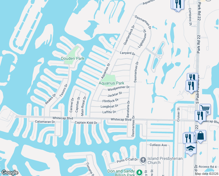 map of restaurants, bars, coffee shops, grocery stores, and more near 13925 Windjammer Drive in Corpus Christi