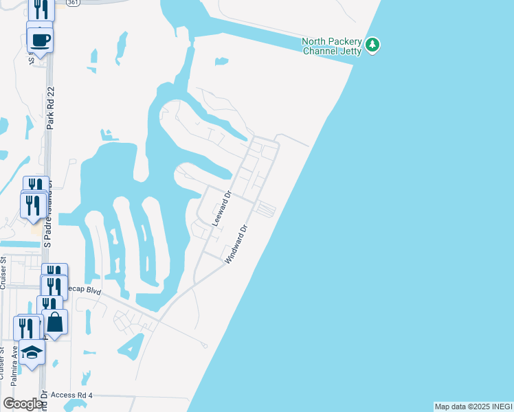 map of restaurants, bars, coffee shops, grocery stores, and more near 15021 Windward Drive in Corpus Christi