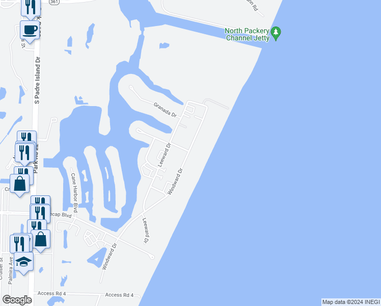 map of restaurants, bars, coffee shops, grocery stores, and more near 15021 Windward Drive in Corpus Christi
