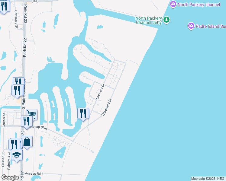 map of restaurants, bars, coffee shops, grocery stores, and more near 15021 Windward Drive in Corpus Christi