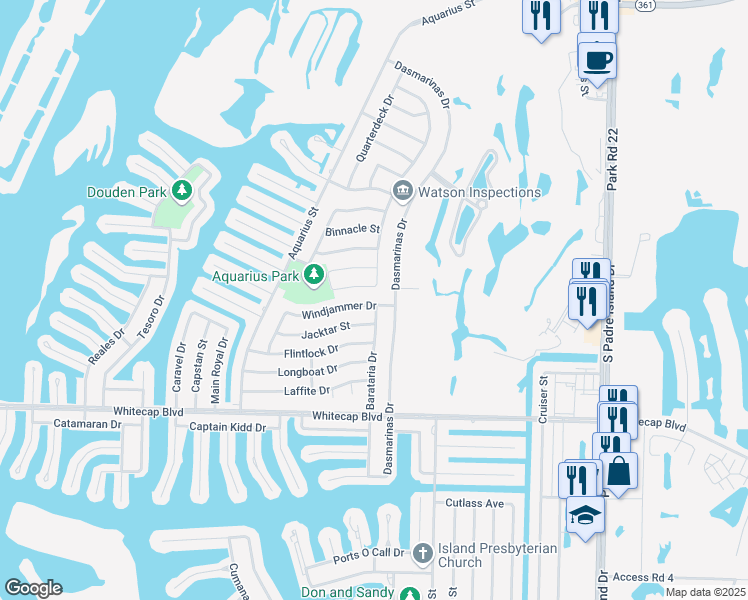 map of restaurants, bars, coffee shops, grocery stores, and more near 13974 Windjammer Drive in Corpus Christi
