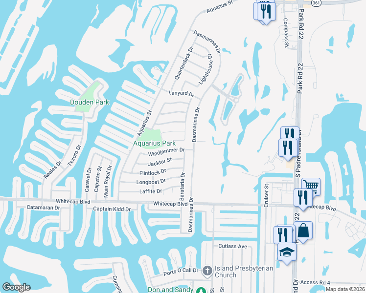 map of restaurants, bars, coffee shops, grocery stores, and more near 15105 Dasmarinas Drive in Corpus Christi