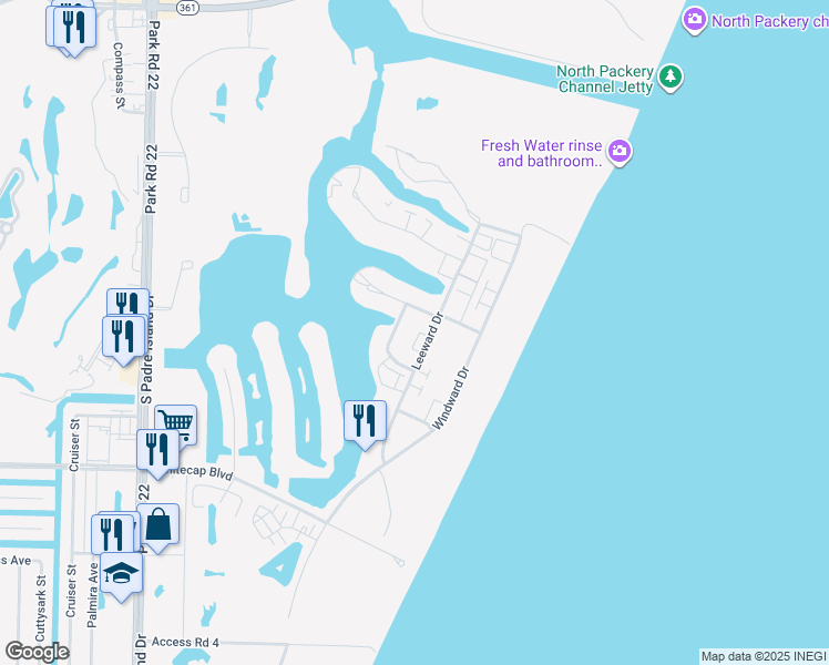map of restaurants, bars, coffee shops, grocery stores, and more near 15037 Leeward Drive in Corpus Christi