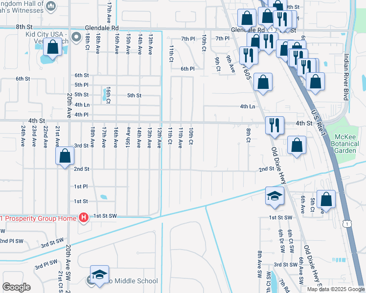 map of restaurants, bars, coffee shops, grocery stores, and more near 316 11th Avenue in Vero Beach