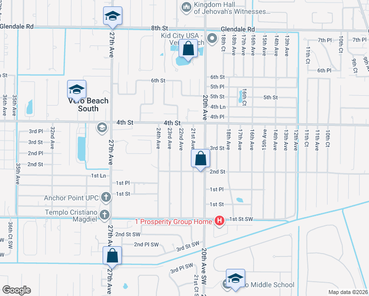 map of restaurants, bars, coffee shops, grocery stores, and more near 330 22nd Avenue in Vero Beach