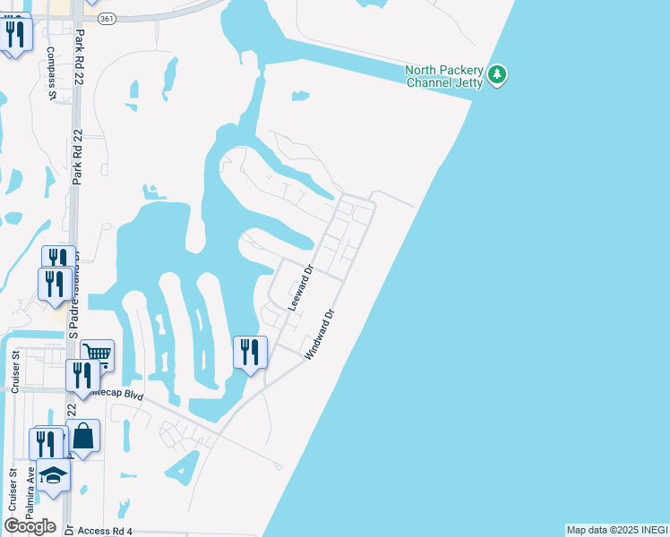 map of restaurants, bars, coffee shops, grocery stores, and more near 14921 Windward Drive in Corpus Christi