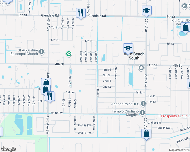 map of restaurants, bars, coffee shops, grocery stores, and more near 3505 3rd Street in Vero Beach