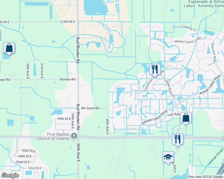 map of restaurants, bars, coffee shops, grocery stores, and more near 10237 Highland Park Place in Palmetto