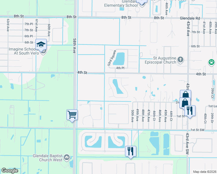 map of restaurants, bars, coffee shops, grocery stores, and more near 5420 3rd Place in Vero Beach