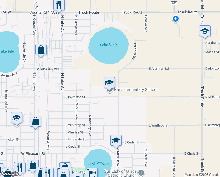 map of restaurants, bars, coffee shops, grocery stores, and more near 327 East Palmetto Street in Avon Park