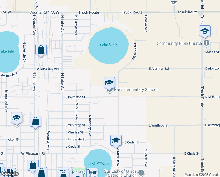 map of restaurants, bars, coffee shops, grocery stores, and more near 327 East Palmetto Street in Avon Park