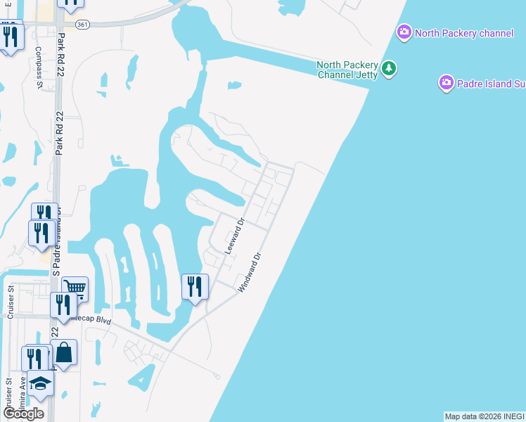 map of restaurants, bars, coffee shops, grocery stores, and more near 14921 Windward Drive in Corpus Christi