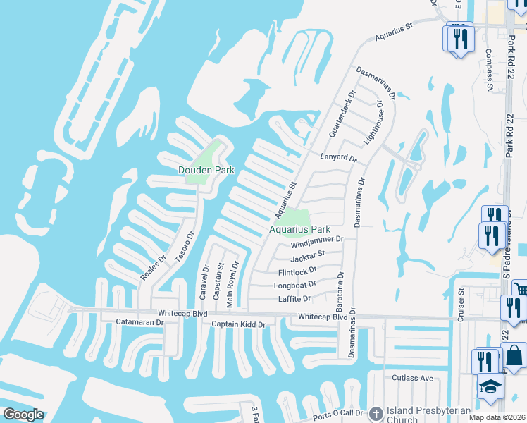 map of restaurants, bars, coffee shops, grocery stores, and more near 13838 Doubloon Street in Corpus Christi