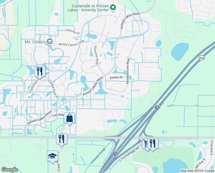 map of restaurants, bars, coffee shops, grocery stores, and more near 5657 Maidenstone Way in Palmetto